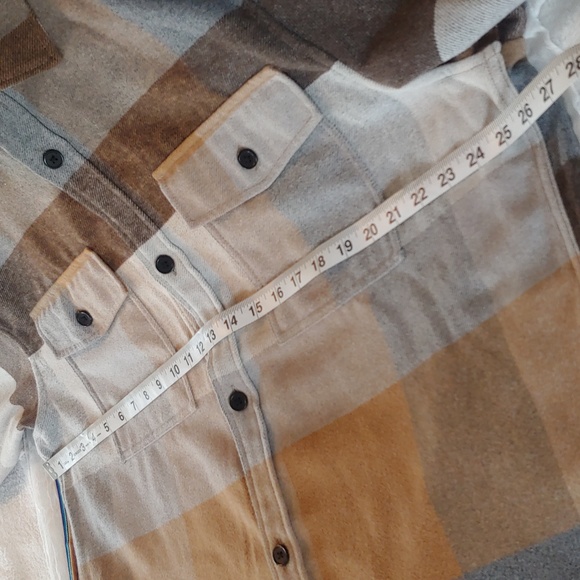 Men's Plaid Polyester Blend Button Shirt Brown, Tan, XL - Picture 9 of 15